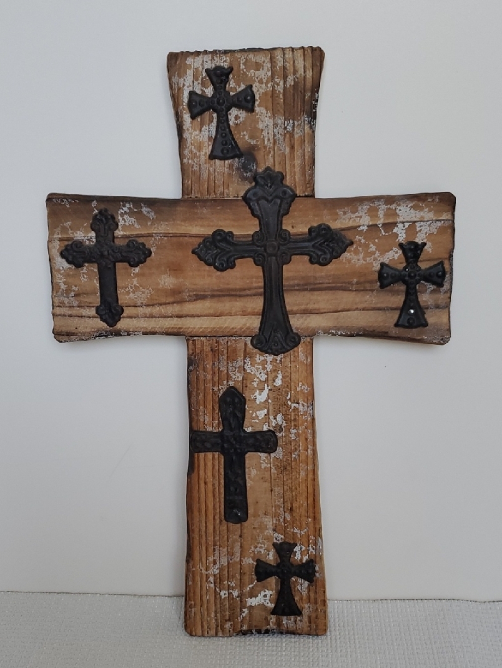 Hobby Lobby Rustic Wood Cross Wall Decor with Black Accent Crosses